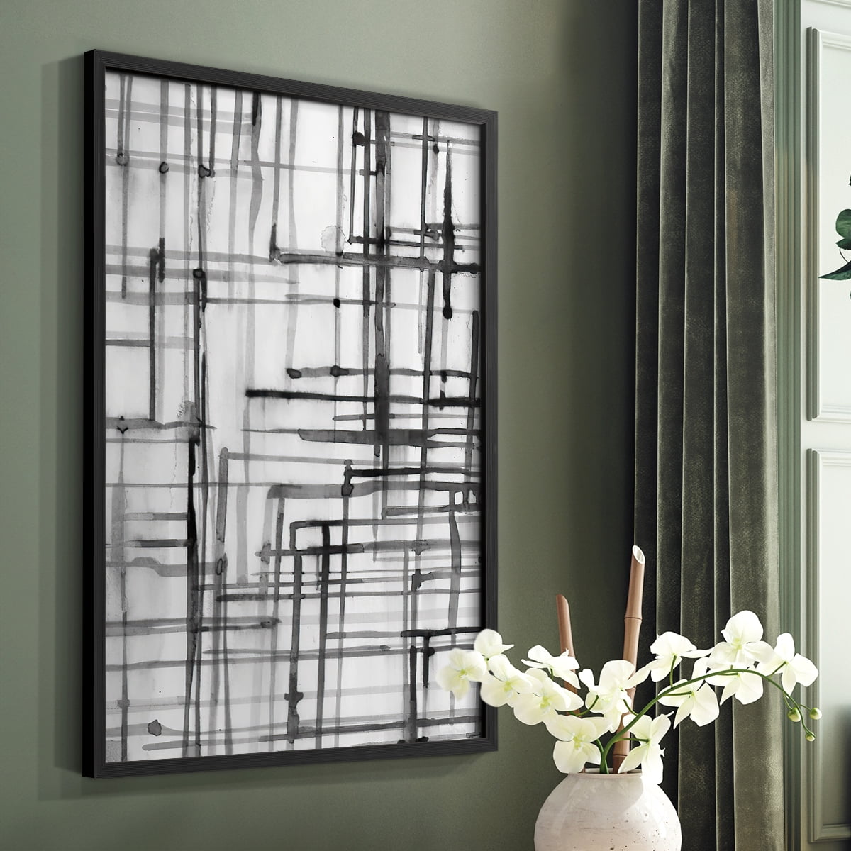 Line Meditation I in Black Solid Wood 8 x 10 Framed Print