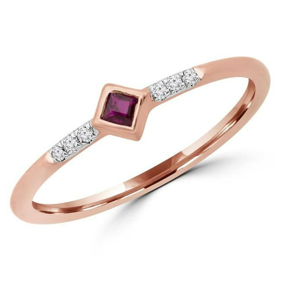 Majesty Diamonds MDR190078-9 0.1 CTW Round Red Ruby Bezel Set Cocktail Ring in 14K Rose Gold - Size 9