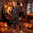 thumbnail image 2 of Matching Family Halloween Pajamas Set Candy Ghost Crew Neck Horror Pullover Pjs and Bat Witch Hat Spooky Jogger Sleep Pants, 2 of 6