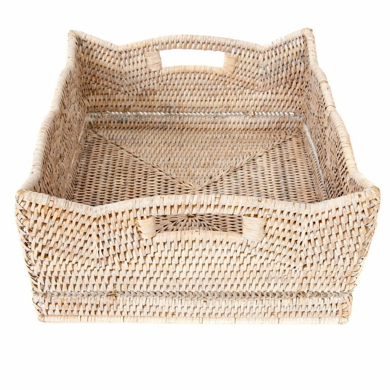 Rattan scallop deep ottoman tray deals