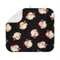 Black Christmas Santa Pattern Dish Drying Mat for Kitchen 1 Pack, Ultra Absorbent Microfiber Dishes Drainer Mats,16x18in(41x46cm)