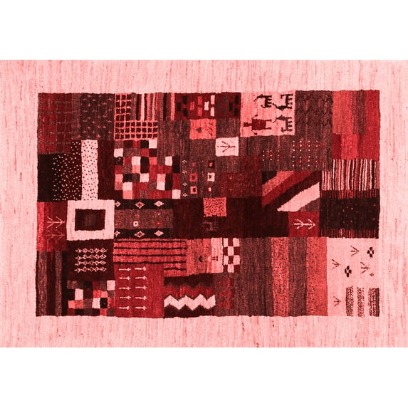 Ahgly Company Indoor Rectangle Abstract Red Contemporary Area Rugs, 2' x 3'