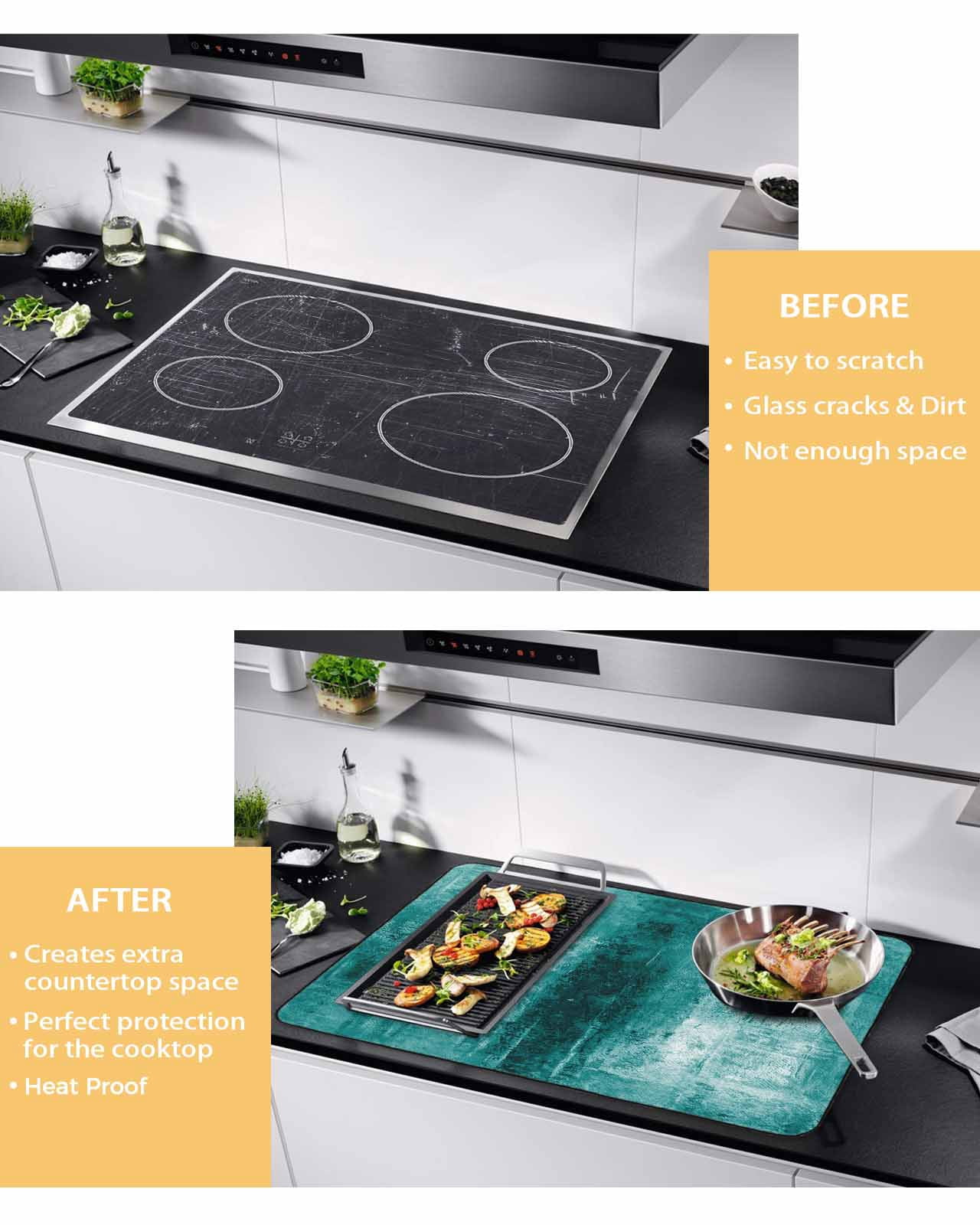 nqOlkjepod Large Induction Cooktop Protector Mat 24"x21", Teal Stove Top Covers for Electric Stove, Retro Oil Painting Modern Abstract Art Aesthetics Stove Burner Cover Mats, Glass Top Stove Cover