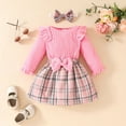 thumbnail image 2 of RMGVDSD Baby Girl Clothes Toddler Girl Fall Skirt Outfits Long Sleeve Ruffles Ribbed Romper Plaid Bowknot Skirts With Headband Clothes Set 6-9 Months, 2 of 5