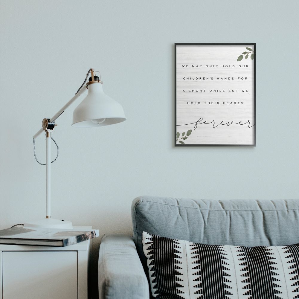 Stupell Industries We Hold Our Children's Hearts and Hands Family Phrase Framed Wall Art Design by Daphne Polselli, 16" x 20", Black Framed