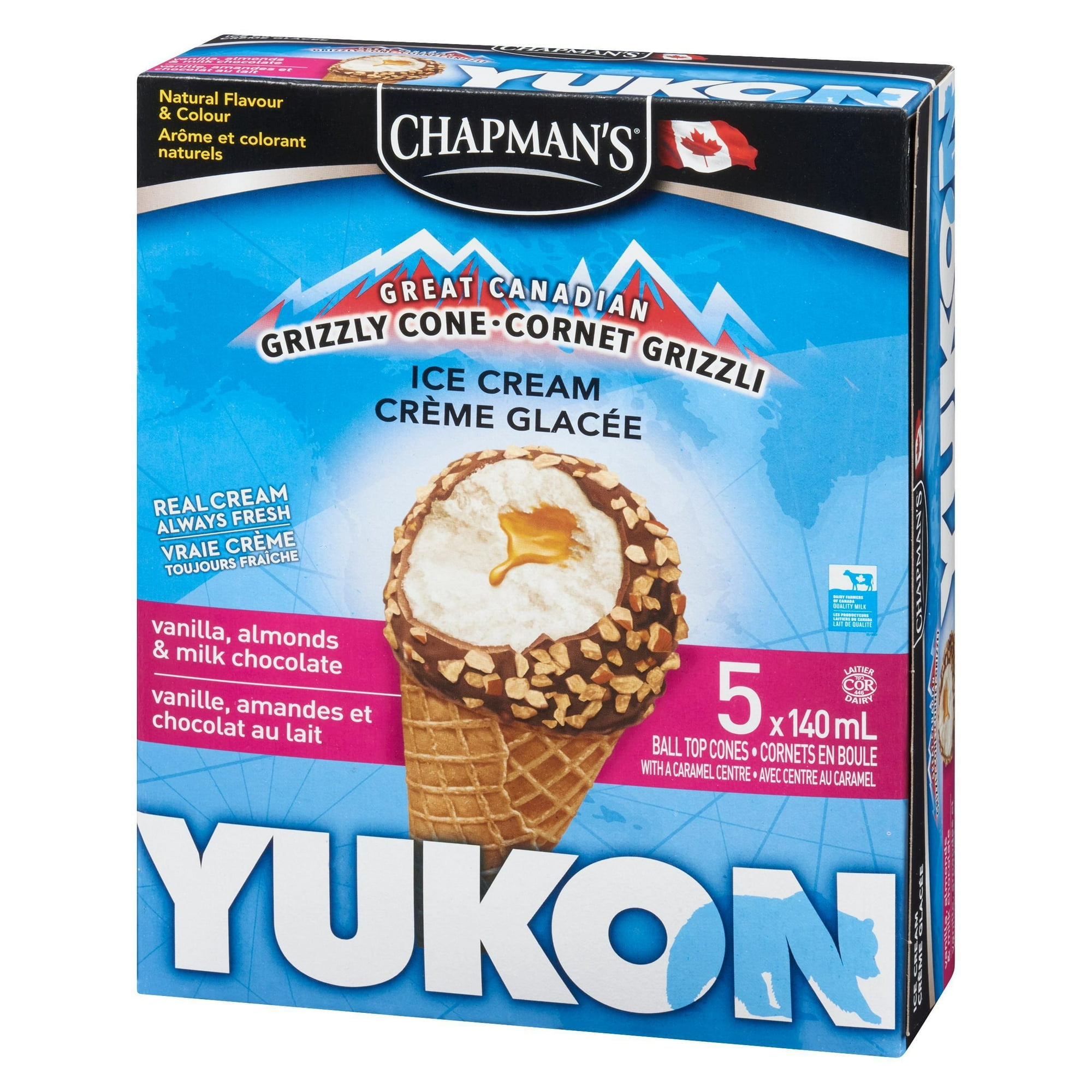 Chapman's Yukon Grizzly Vanilla and Almonds Ice Cream Cone in a Box 5x140 ml