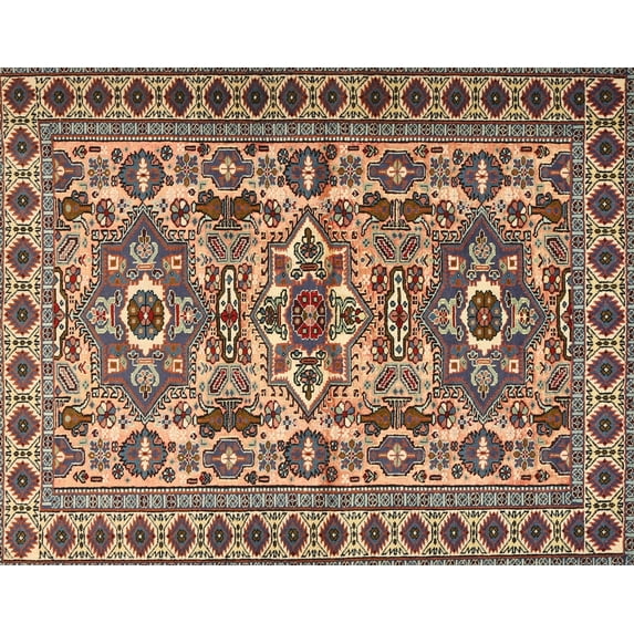 Ahgly Company Machine Washable Indoor Rectangle Traditional Red Brown Area Rugs, 7' x 10'