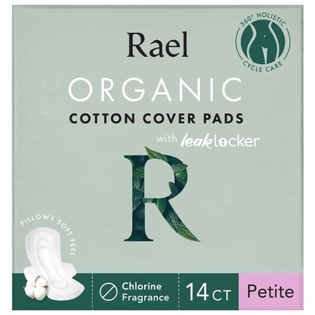 Rael Certified Organic Cotton Cover Pads, Petite, 14 Count