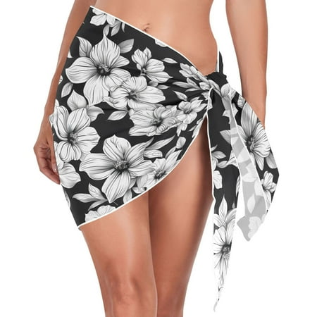 Beach Mini Dress Magnolia Floral Flowers and Leaf Swimsuit Coverup for Women Swimwear Cover Ups Short Triangle Beach Skirt M