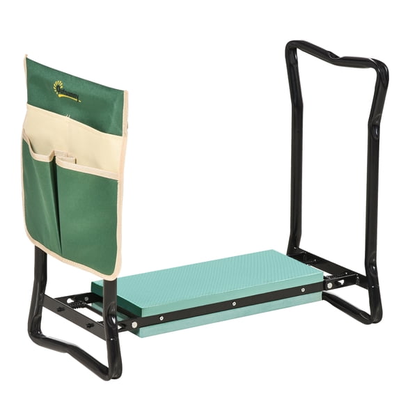 JERFIT Folding Garden Kneeler and Seat Stool with Tool Pouch, Green Outdoor Gardening Bench with Padded Cushion for Knee Support, Foldable Storage