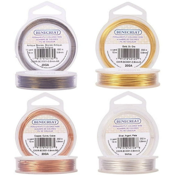 4 Rolls Tarnish Resistant Silver/Gold/Copper/Antique Bronze Coil Wire 20-Gauge 132-Feet/44-Yard in Total