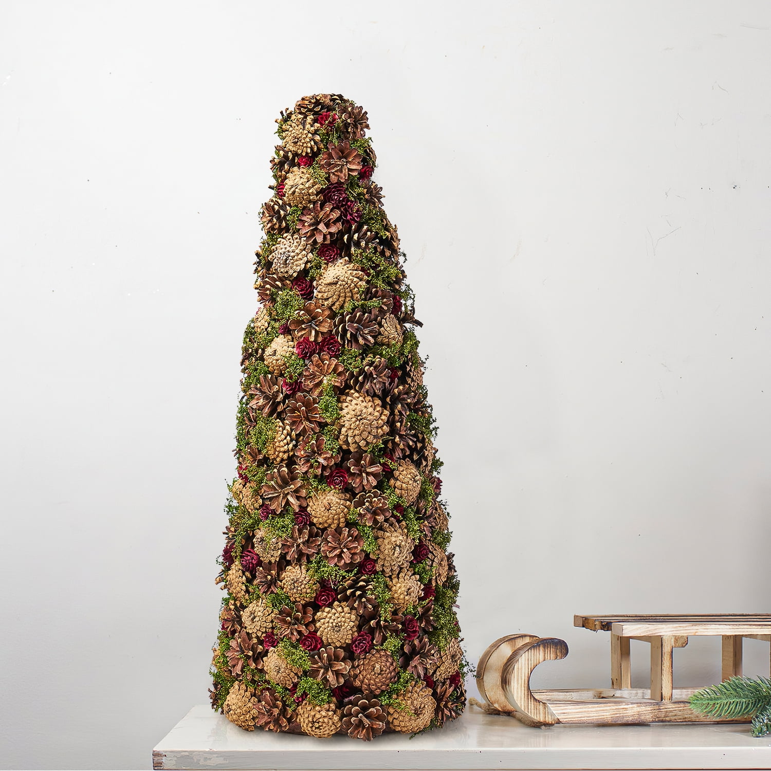 Kepooman Pre-Lit Table Top Christmas Tree, Mini Christmas Tree, Small Artificial Christmas Pine Cone Tree for Table Kitchen Holiday Decor, Natural Kepooman Pre-Lit Table Top Christmas Tree, Mini Christmas Tree, Small Artificial Christmas Pine Cone Tree for Table Kitchen Holiday Decor, Natural