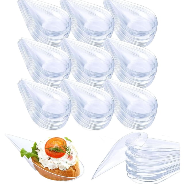 Mini Platos para Aperitivos, Cucharas de Plástico, Platos de Postres y Aperitivos, Tazas Pequeñas Reutilizables para Degustación de Postres (Transparente)