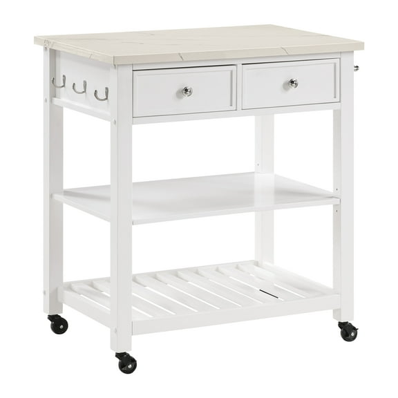 Litchfield Kitchen Cart Engineered Wood With Faux Marble Top in White Finish