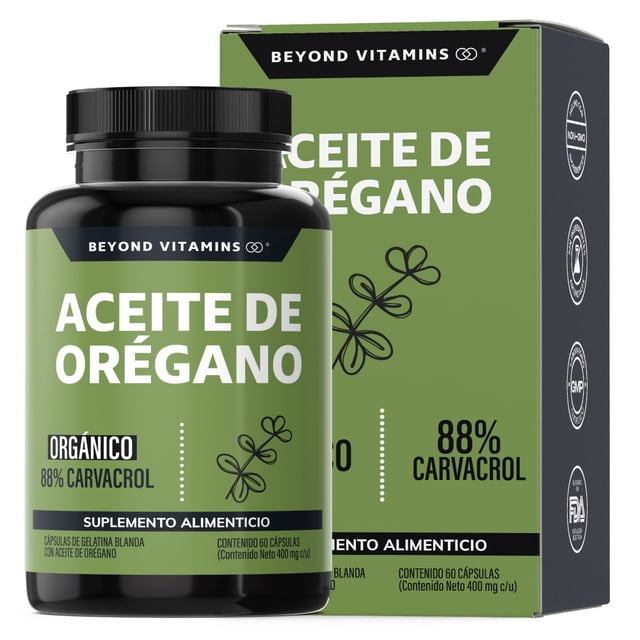 Beyond Vitamins | Aceite De Oregano Orgánico 100% Natural Con 88% Carvacrol | Oil Of Oregano | Aceite Oregano Capsulas - Candida Cleanse Grado Alimenticio - Vitaminas Mujer / Hombre - (60 Cápsulas)