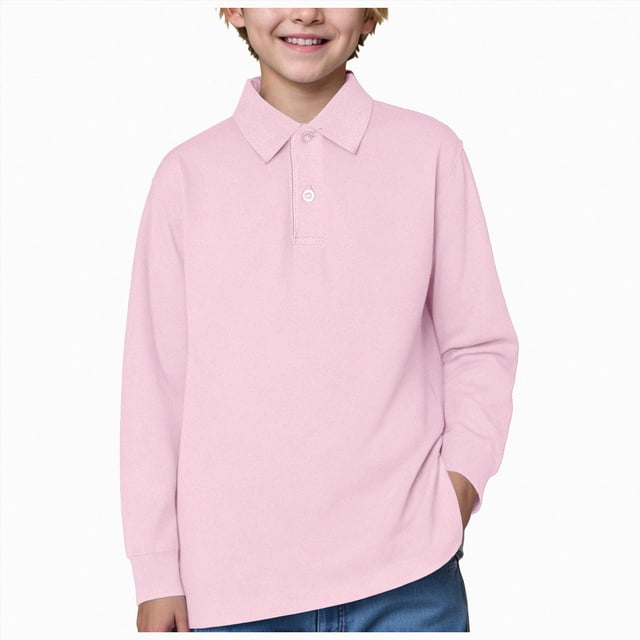 WUANDIXFA Chemise d'Été pour Enfants à Col Rond à Manches Longues, Basique d'Été, Couleur Unie, Chemise à Manches Longues pour Enfants, Chemise Décontractée pour Enfants, Rose Pâle, 13-14 Ans