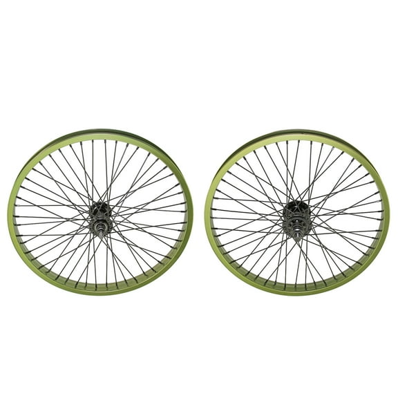 Bike 20 x 34mm Alloy Front & Rear Wheel 9T Driver 48 Spoke 14GSS/Black 14mm Axle Sealed Bearing Double Wall Green