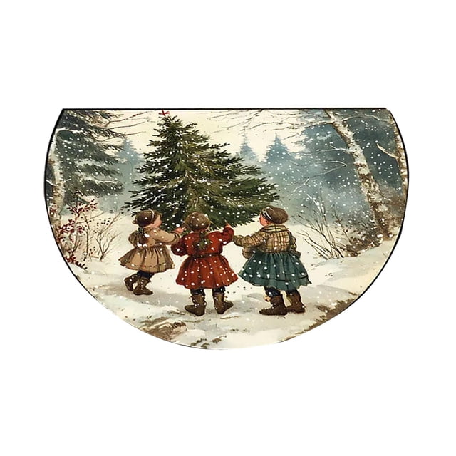 Tapis d'Entrée Demi-Cercle de Noël, Demi-Rond Antidérapant et Absorbant, Tapis de Sol de Fête Lavable à la Machine pour Cuisine Intérieure, Entrée, Véranda, Buanderie