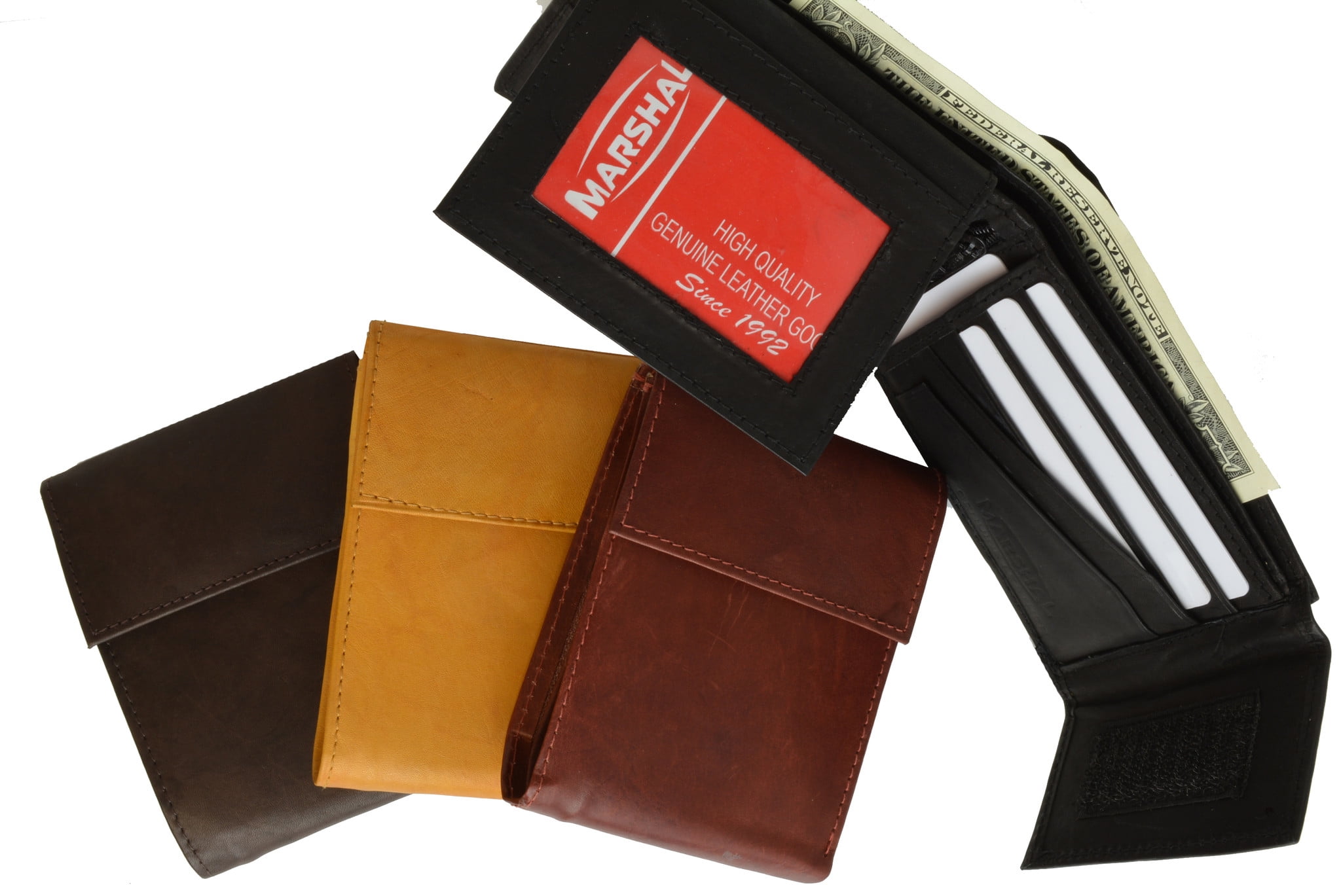 Marshal Leather Bifold Wallet with Velcro Closure and Flap up Id