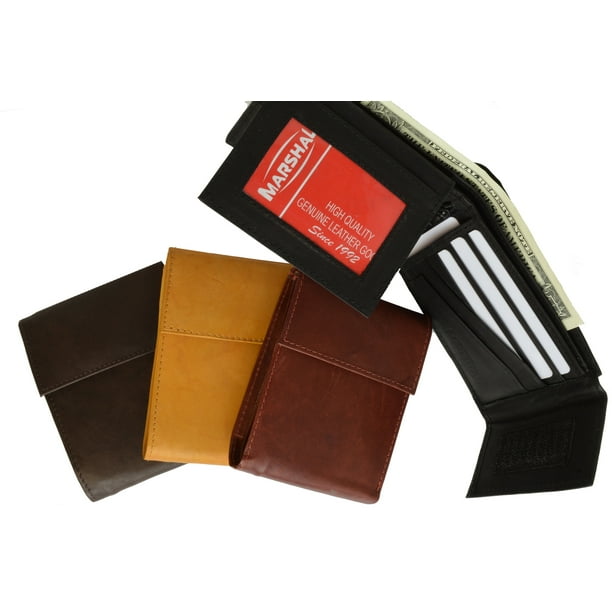 Marshal Leather Bifold Wallet with Velcro Closure and Flap up Id