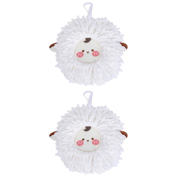 Unique Bargains Cute Sheep Chenille Hanging Hand Towel for Bathroom White 6" x 6"