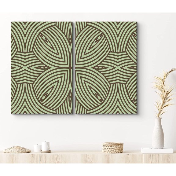 PixonSign Canvas Print Wall Art Green and Brown Circular Woven Pattern Abstract Shapes Drawings Modern Art Contemporary Colorful Multicolor Ultra for Living Room, Bedroom, Office - 24"x36"x2