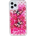 thumbnail image 2 of Case for iPhone 12, iPhone 12 pro Case Cute Pink Glitter Luxury Sparkle Liquid for Girls Women Quicksand Clear Soft TPU Protective Phone Case for iPhone 12 / iPhone 12 Pro Pink Butterfly, 2 of 12