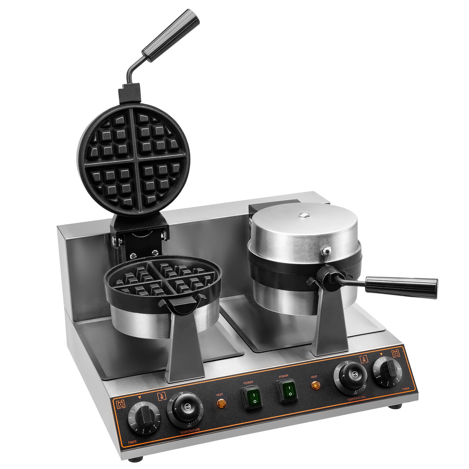 7" Round Belgian Commercial Double Head Waffle Maker Rotating Nonstick