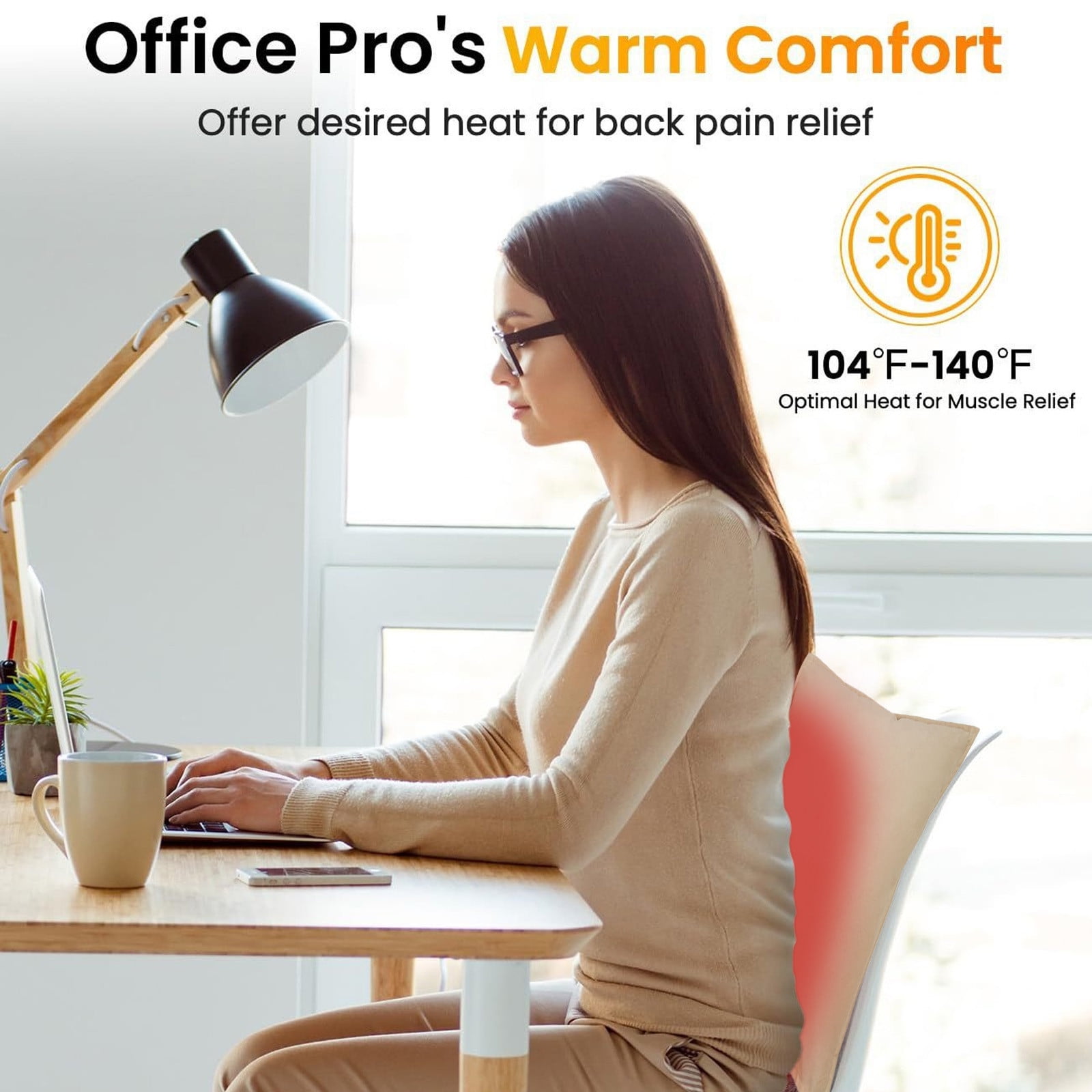 Heated Pillow for Lumbar Support, Heating Lumbar Support Pillow for Office Chair Electric Heated Throw Pillow with 3 Heat Settings USB Heating Pillow for Period Cramp, Abdomen, Neck - 15.7" x 15.7"