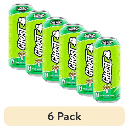 (6 pack) GHOST® ENERGY Zero Sugar Energy Drink, WARHEADS Sour Green Apple, 200mg Natural Caffeine, 16 fl oz Can