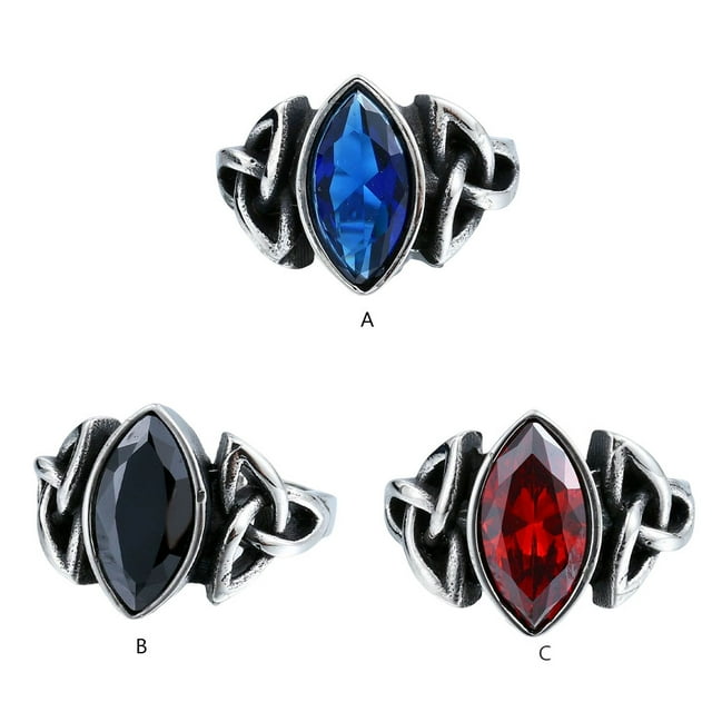 Langgg Men Crystal Ring Party Ceremony Wedding Boys Vintage Style Simple Design Portable Steel Rings Hand Jewellery Birthday Gift Blue Size 7 Red Size 7