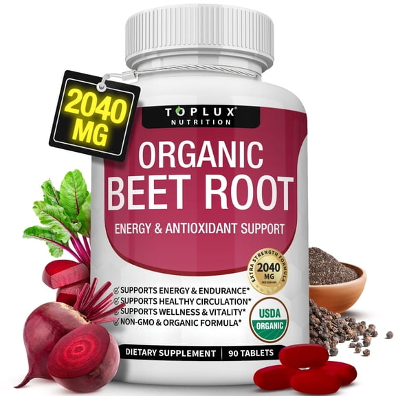Toplux Organic Beet Root Capsules 2040mg Beet Root Supplement Support Circulation Heart Health 90 Tablets