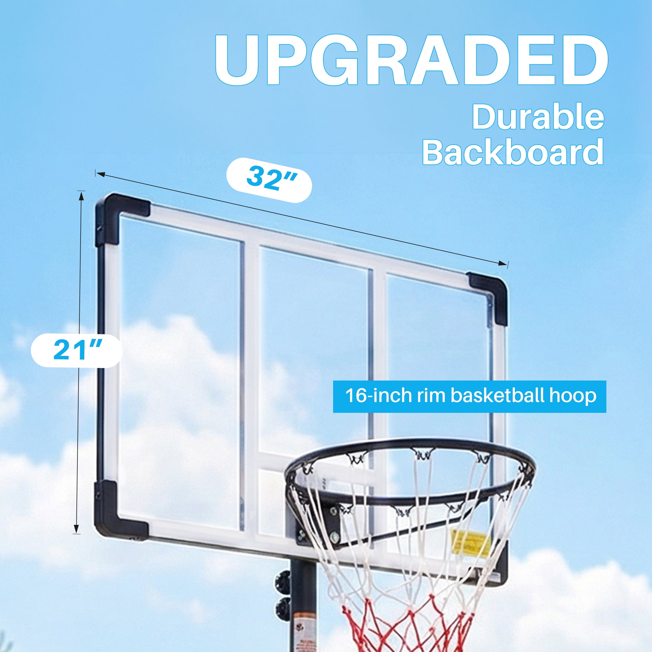 EDX 5ft-8.5ft Height-Adjustable Basketball Hoops, Outdoor Portable Basketball System with 32" Shatterproof Backboard, White
