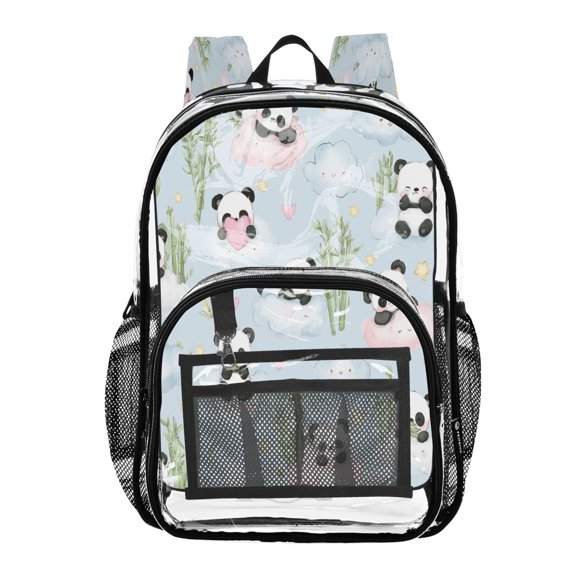 PVC Transparent Backpacks Clear Backpack for Travel and Outings Panda on The Clouds