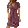 thumbnail image 2 of Women Dresses Under $10! Xqxayjr Women Summer Casual Sundress Aline Flowy Swing Twist Front Loose Wedding Guest Dresses V Neck Short Sleeve Trendy Beach Party Dress, 2 of 9