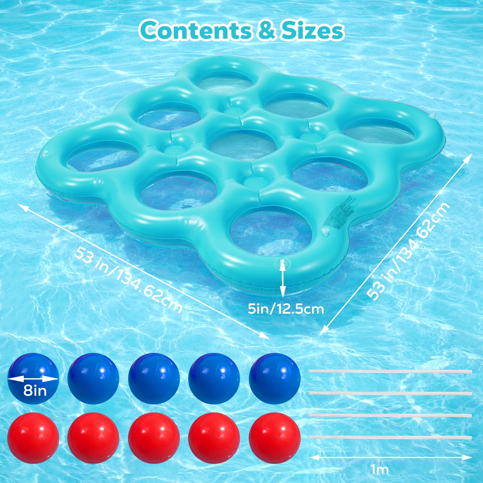 MoKo Pool Toys Games Set Tic-Tac-Toe Inflatable Pool Toy with 10 Balls - for Adults Teens Kids 2-10 Players, Lake Blue
