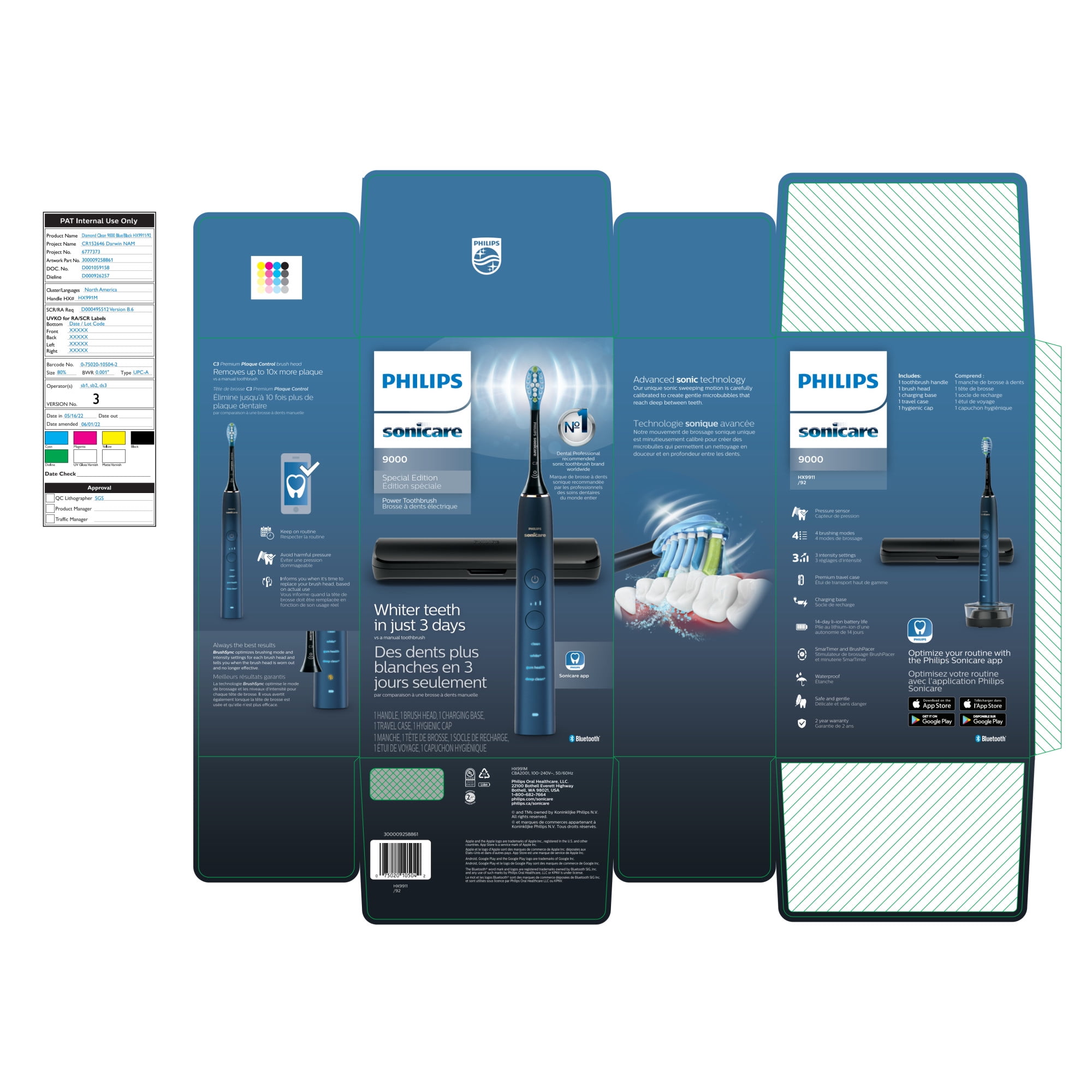 Philips Sonicare 9000 Toothbrush, Blue Black, Rechargeable, HX9911