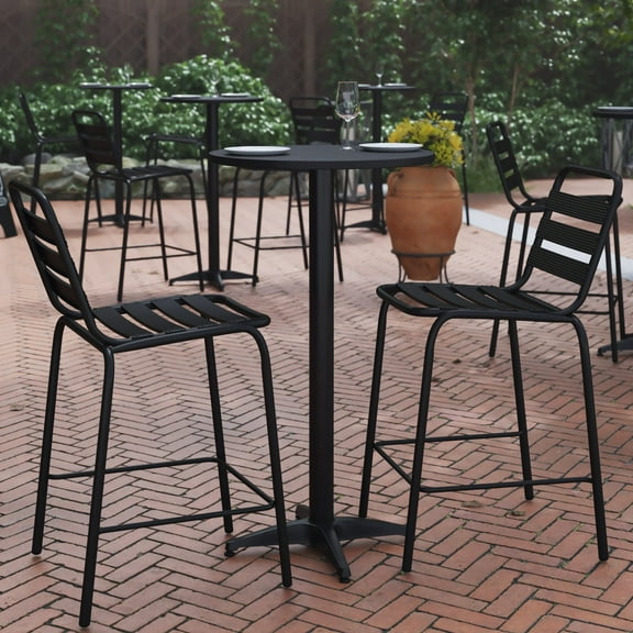 BizChair 23.25" Black Round Metal Indoor-Outdoor Bar Height Table with Flip-Up Table