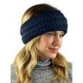 thumbnail image 3 of C.C Cable Knit Fuzzy Lined Ear Warmer Ponytail Pony Headband, Navy, 3 of 3