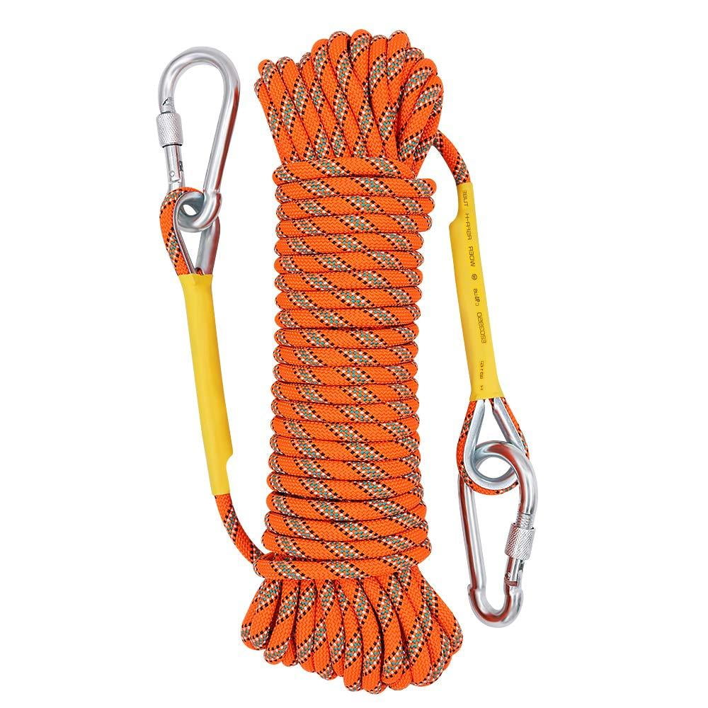 Rope 20m Outdoor Static Rock Climbing with 2 Hooks Various Diameter Rescue Equipment Cord Survival Safety