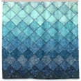 thumbnail image 2 of Shower Curtain Backdrop Ocean Blue Teal Mermaid Fish Scales Geometric Rhombus Bathroom Home Decor Set Fabric Bridal Polyester Washable Waterproof 12 Hooks for Women 72x72 Inch, 2 of 5