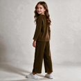 thumbnail image 5 of UKHCCC Girls Ribbed Knit 2 Piece Outfit Set, Long Sleeve Crew Neck Pullover Top and Wide Leg Pants, Casual Lounge Set, 5 of 8
