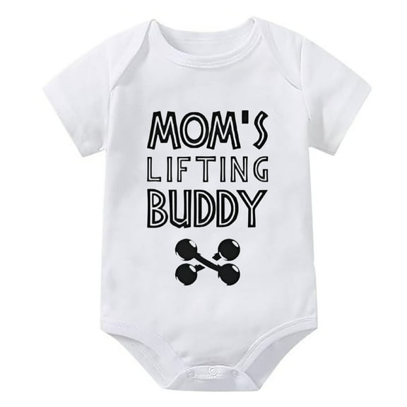 Mom's Lifting Buddy Newborn Boy One-piece Outfit Short Sleeve Neutral Baby Romper White Baby Girls Outfit