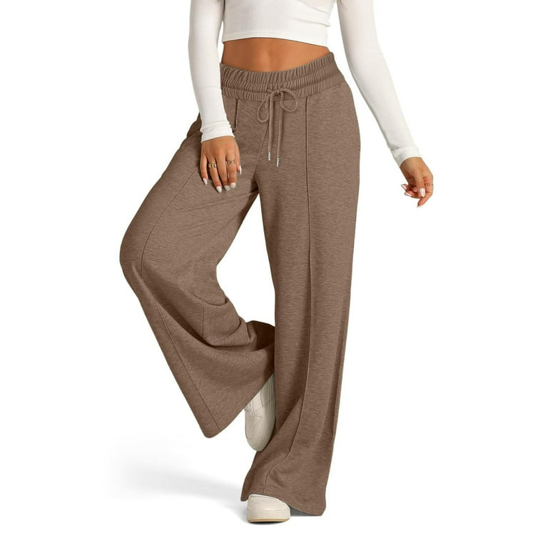 Ydkzymd Loose Fit Flare Sweatpants Women High Waist for Workout Travel  Pants for Women on Plane Solid Color Drawstring Trousers Sport Palazzo  Jogging with Pockets Pants Khaki 2XL 
