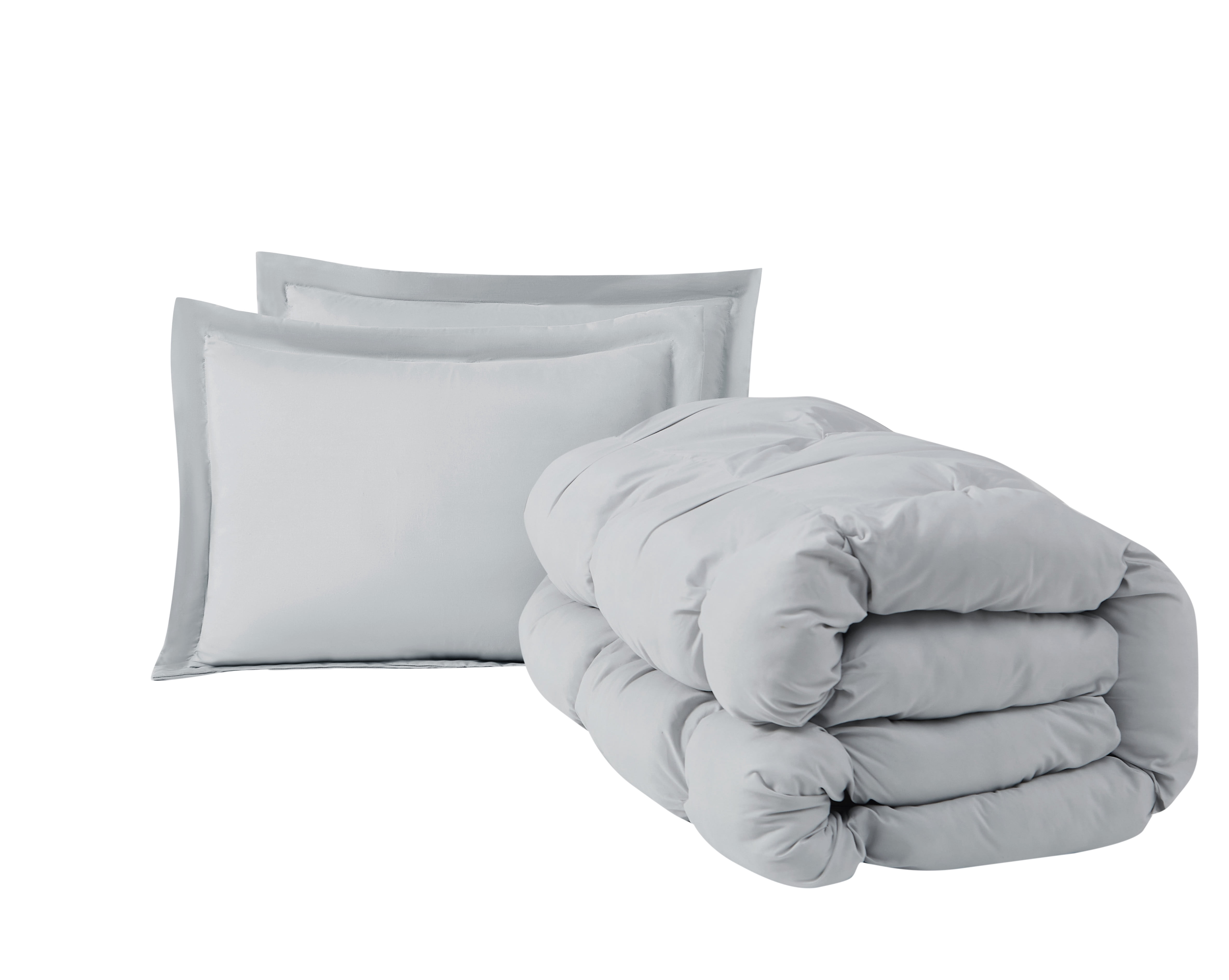 Truly Soft Cloud Puffer Boxed Pleat 100% Microfiber Polyester Grey 3-Piece Full/Queen Comforter Set, Solid Casual themed, Adult Bedding, OEKO-TEX Certified