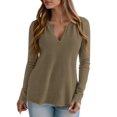 thumbnail image 2 of Remera PRETTYGARDEN Mujer Cuello en V Manga Larga Tejido Waffle Verde Militar Talle S, 2 of 5