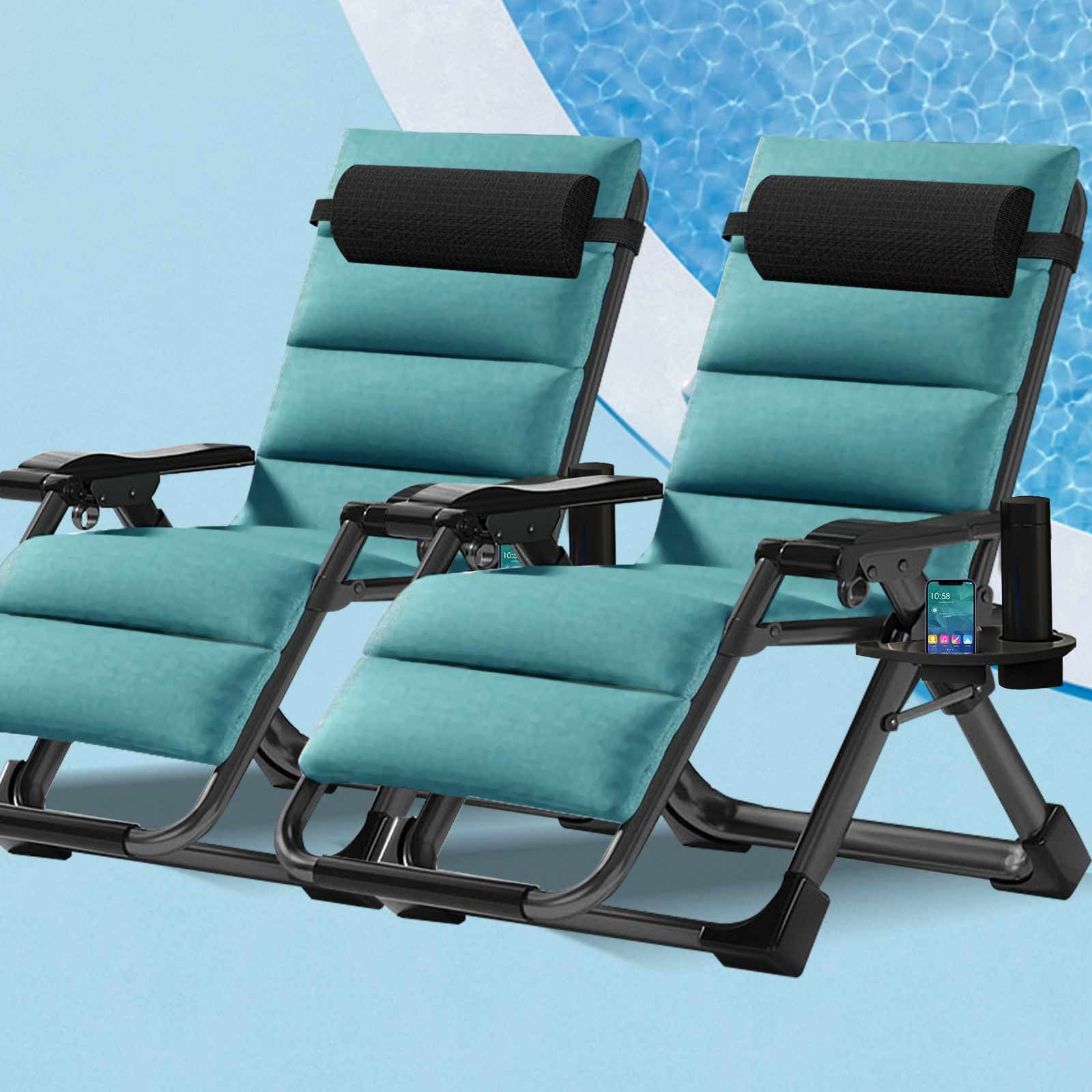 Lilypelle Zero Gravity Chair, Outdoor Padded Lounge Chair with Side Table, Zero Gravity Recliner