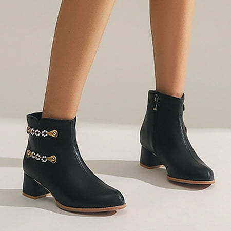 

Cathalem Women Booties And Boots Size 6 Fashion Women s Shoes English Style Leather Low Heel Boots Leather for Women Low Heel Black 7.5