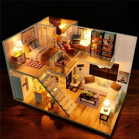 Mrosaa Diy Dollhouse Miniature With Furniture Wooden Kit 1 24 Scale Creative Room For Valentine S Day Gift Idea