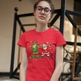 thumbnail image 3 of Tee Hunt Elf and Santa Claus Dab Dancing T-Shirt Merry and Bright Christmas Women's T-Shirt Tee, Red, Large, 3 of 5